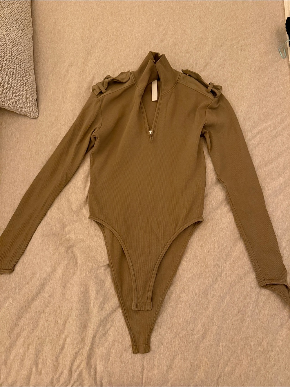 Dion Lee Olive Green Long-Sleeve Zip-Front One-Piece Bodysuit